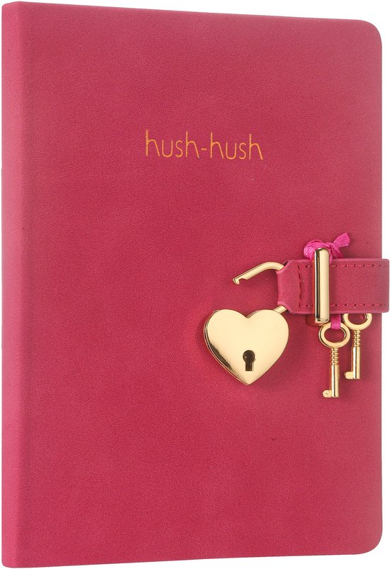 Victoria's Journals - Dagboek met slot, sleutel en geschenkdoos - Hush-Hush My Secret Diary w/ Heart Lock - Luxe Vegan Leer Dagboek - Hardcover - 320 Pagina's Premium Papier - 13 x 18 cm (Magenta)