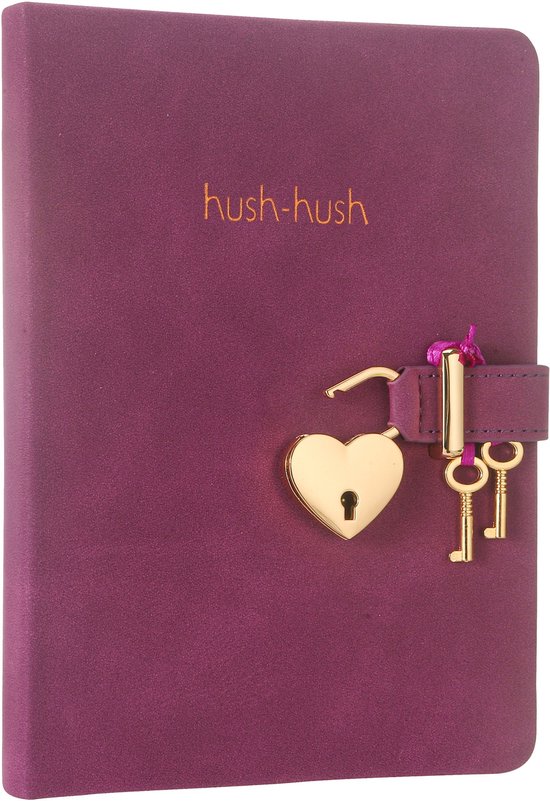 Victoria's Journals - Dagboek met slot, sleutel en geschenkdoos - Hush-Hush My Secret Diary w/ Heart Lock - Luxe Vegan Leer Dagboek - Hardcover - 320 Pagina's Premium Papier - 13 x 18 cm (Paars)
