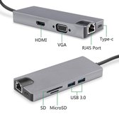 Dr. wonder USB C Hub - 8 in 1 Adapter - 1x HDMI 4K, 2x USB 3.0, USB C opladen, 1x VGA, 1x LAN, Micro/SD card reader Hub – Compatibel met Apple Macbook Pro / Air, iPad Pro, Samsung, XiaoMi etc - Spacegrijs