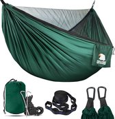 Hangmat, outdoor hangmat met muggennet, ultralicht, ademend, sneldrogend, parachute nylon, campinghangmat voor trekking, reizen, strand, tuin, 350 kg capaciteit (groen)