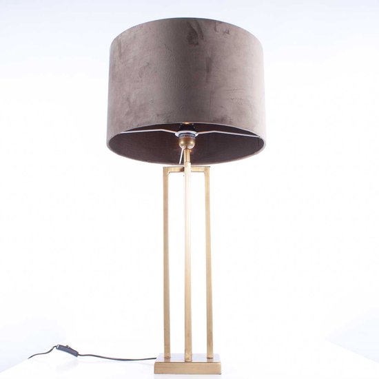 Tafellamp vierkant met velours kap Roma | 1 lichts | tauep / bruin / goud | metaal / stof | Ø 40 cm | 79 cm hoog | tafellamp | modern / sfeervol / klassiek design