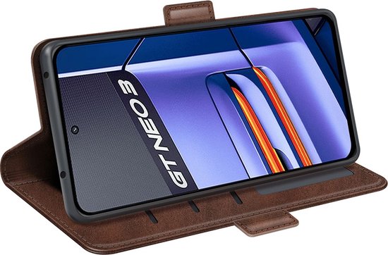 Mobigear Slim Magnet Bookcase Case - Convient pour Realme GT Neo 3 - Étui pour téléphone portable - Marron