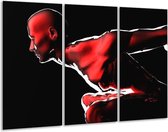 Glasschilderij Abstract - Rood, Zwart, Wit - 120x80cm 3Luik - Foto Op Glas - Geen Acrylglas Schilderij - GroepArt 6000+ Glas Art Collectie - Maatwerk Mogelijk