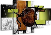 GroepArt - Schilderij -  Abstract - Bruin, Groen, Zwart - 160x90cm 4Luik - Schilderij Op Canvas - Foto Op Canvas