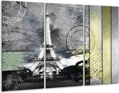 Glasschilderij Parijs, Eiffeltoren - Grijs - 120x80cm 3Luik - Foto Op Glas - Geen Acrylglas Schilderij - GroepArt 6000+ Glas Art Collectie - Maatwerk Mogelijk