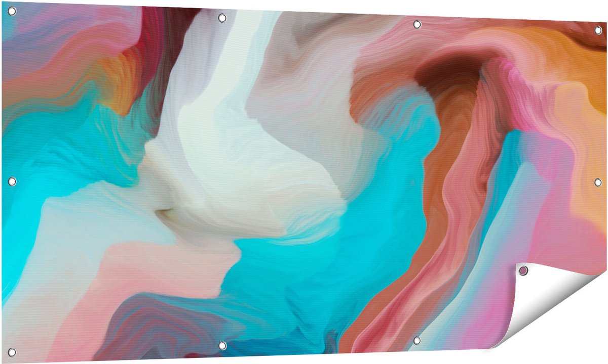 Gards Tuinposter Abstracte Kunst - Kleurrijke Golven - 140x70 cm - Tuindoek - Tuindecoratie - Wanddecoratie buiten - Tuinschilderij Multikleur