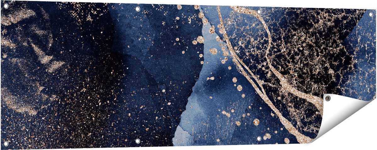 Gards Tuinposter Abstracte Kunst - Zwarte Marmer met Gloed - 150x50 cm - Tuindoek - Tuindecoratie - Wanddecoratie buiten - Tuinschilderij Multikleur