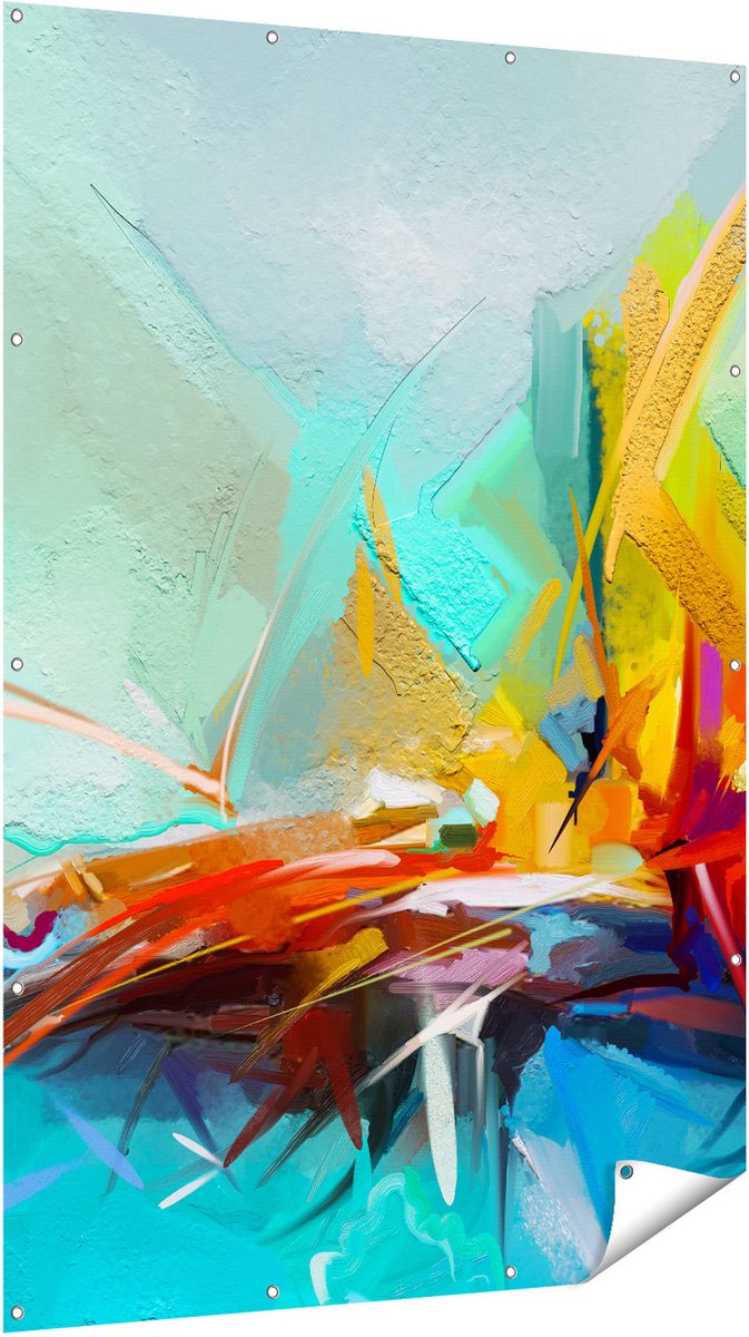 Gards Tuinposter Abstracte Kunst - Kampvuur - 120x180 cm - Tuindoek - Tuindecoratie - Wanddecoratie buiten - Tuinschilderij Multikleur