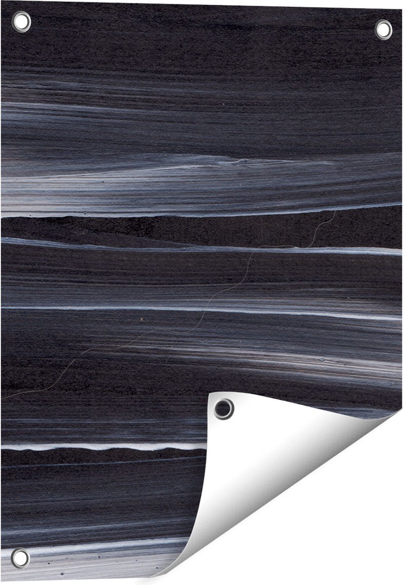Gards Tuinposter Abstracte Kunst - Zwart met Witte Lijnen - 40x50 cm - Tuindoek - Tuindecoratie - Wanddecoratie buiten - Tuinschilderij Multikleur