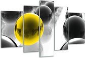 Glasschilderij Ballen - Zwart, Wit, Geel - 170x100cm 5Luik - Foto Op Glas - Geen Acrylglas Schilderij - 6000+ Glasschilderijen Collectie - Wanddecoratie
