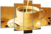 Glasschilderij Koffie - Bruin, Geel - 170x100cm 5Luik - Foto Op Glas - Geen Acrylglas Schilderij - 6000+ Glasschilderijen Collectie - Wanddecoratie