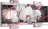 GroepArt - Schilderij - Orchidee, Bloemen - Roze, Grijs, Wit - 120x65cm 5Luik - Foto Op Canvas - GroepArt 6000+ Schilderijen 0p Canvas Art Collectie - Wanddecoratie