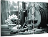 Glasschilderij Wijn, Keuken - Grijs, Groen - 120x80cm 3Luik - Foto Op Glas - Geen Acrylglas Schilderij - GroepArt 6000+ Glas Art Collectie - Maatwerk Mogelijk