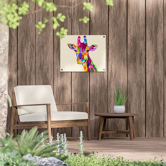 Affiche de jardin Gards Girafe colorée - Abstrait - 50x40 cm - Toile de jardin - Décoration de jardin - Décoration murale extérieure - Tableau de jardin