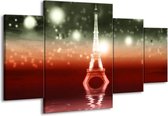 GroepArt - Schilderij -  Eiffeltoren - Rood, Grijs - 160x90cm 4Luik - Schilderij Op Canvas - Foto Op Canvas