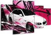 GroepArt - Schilderij -  BMW - Paars, Rood, Wit - 160x90cm 4Luik - Schilderij Op Canvas - Foto Op Canvas