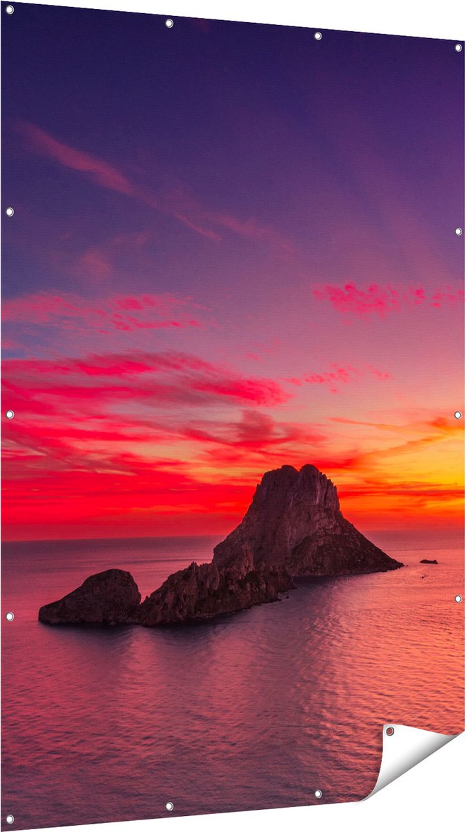 Gards Tuinposter Ibiza Rotsen Eiland bij Zonsondergang - 120x180 cm - Tuindoek - Tuindecoratie - Wanddecoratie buiten - Tuinschilderij Multikleur