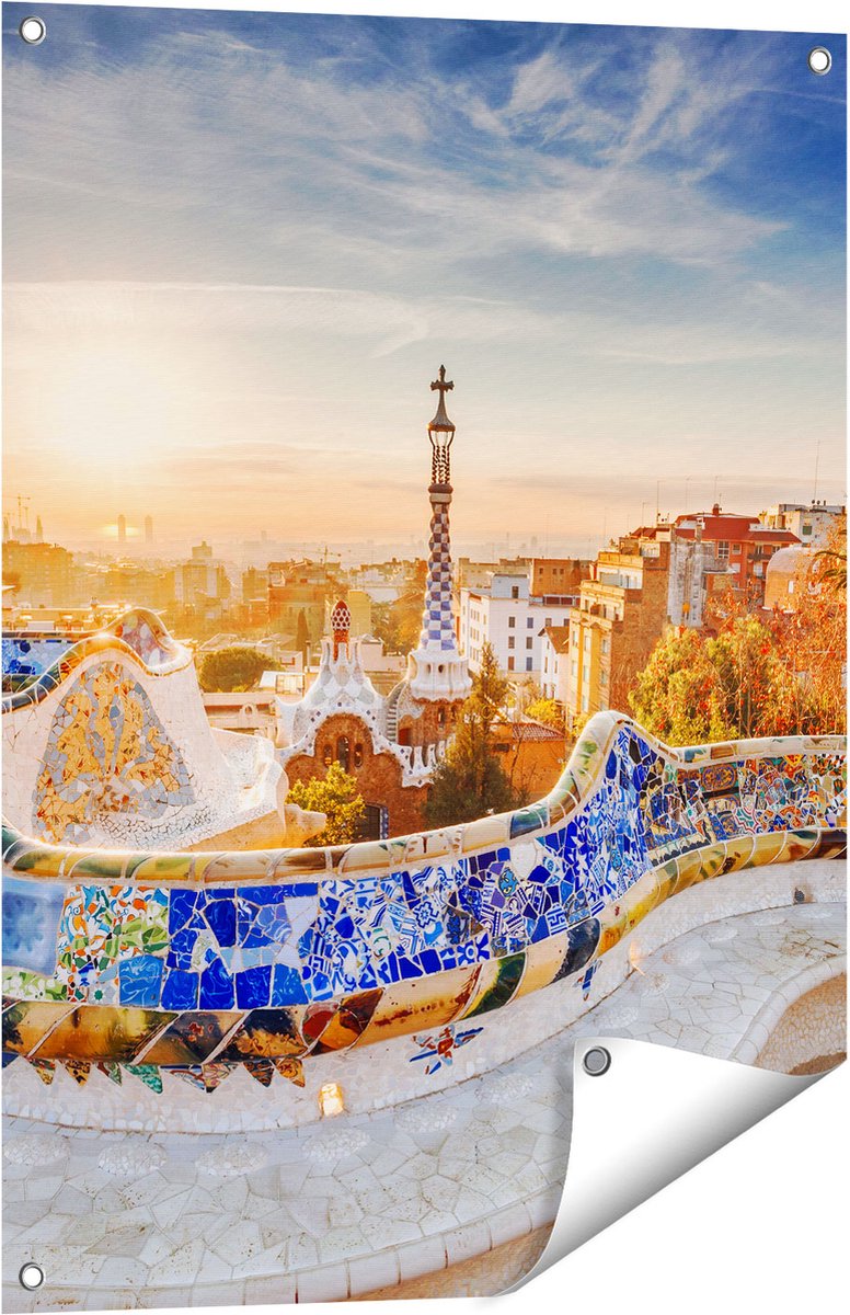 Gards Tuinposter Park G�ell in Barcelona - 60x80 cm - Tuindoek - Tuindecoratie - Wanddecoratie buiten - Tuinschilderij Multikleur