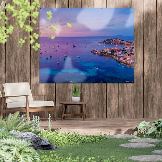 Gards Affiche de jardin Ibiza avec des Bateaux sur l' Water au lever du soleil - 150x120 cm - Toile de jardin - Décoration de jardin - Décoration murale extérieur - Tableau de jardin