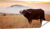 Gards Tuinposter Buffel in het Gras - 120x60 cm - Tuindoek - Tuindecoratie - Wanddecoratie buiten - Tuinschilderij