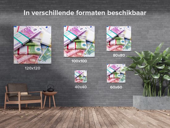 Gards Affiche de Jardin Billets Euro - Piles - 100x100 cm - Toile de Jardin - Décoration de jardin - Décoration murale Extérieure - Tableau Jardin