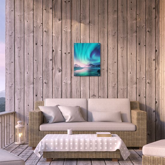 Gards Tuinposter Groene Noorderlicht in Noorwegen - 40x50 cm - Tuindoek - Tuindecoratie - Wanddecoratie buiten - Tuinschilderij