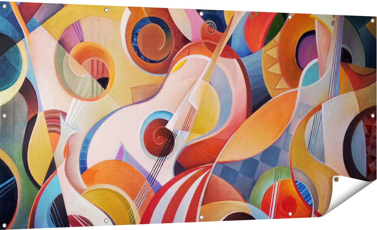 Gards Tuinposter Kleurrijke Gitaar Achtergrond - Abstract - 180x90 cm - Tuindoek - Tuindecoratie - Wanddecoratie buiten - Tuinschilderij Multikleur