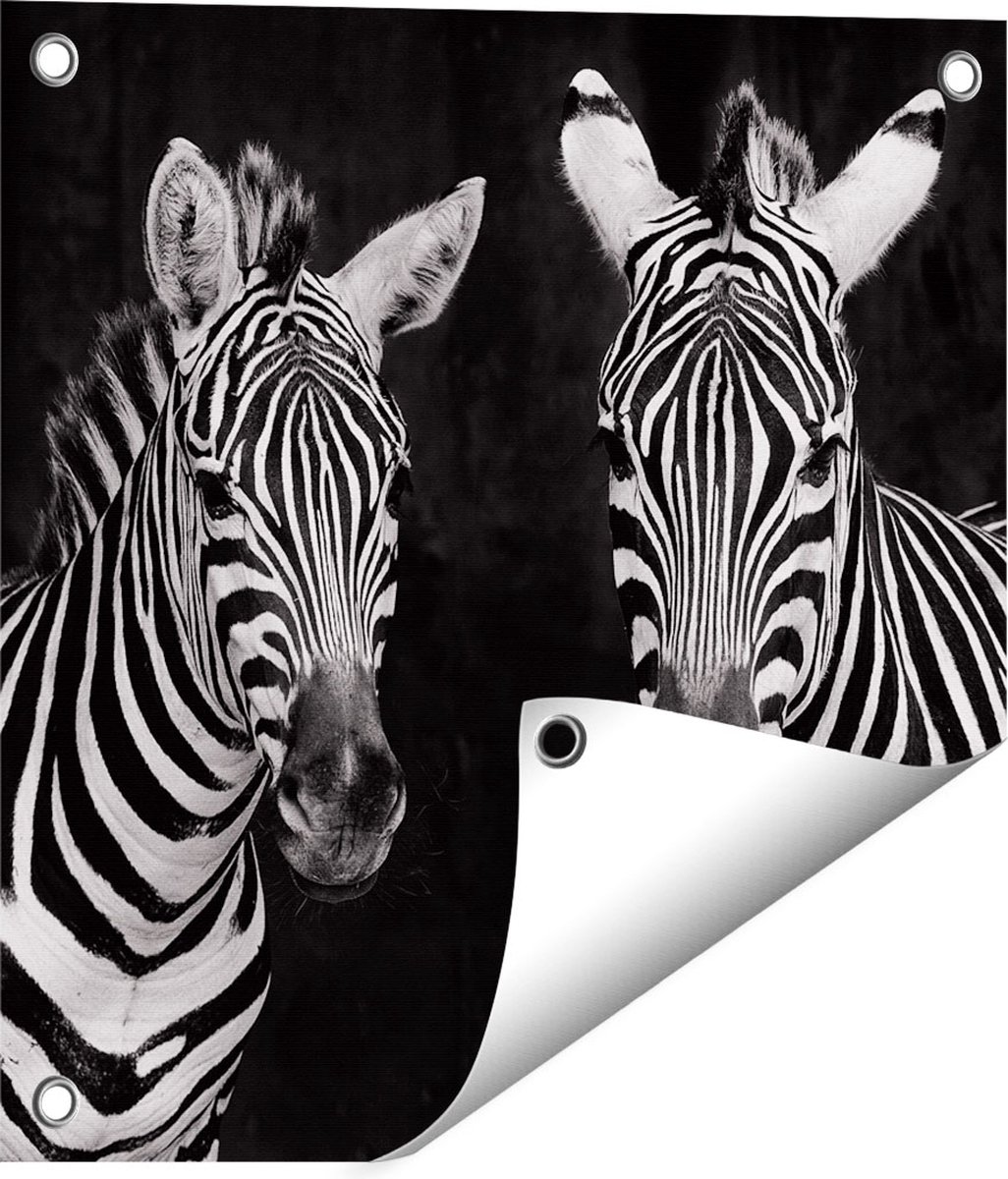 Gards Tuinposter Twee Zebra's - Zwart Wit - 40x40 cm - Tuindoek - Tuindecoratie - Wanddecoratie buiten - Tuinschilderij Multikleur