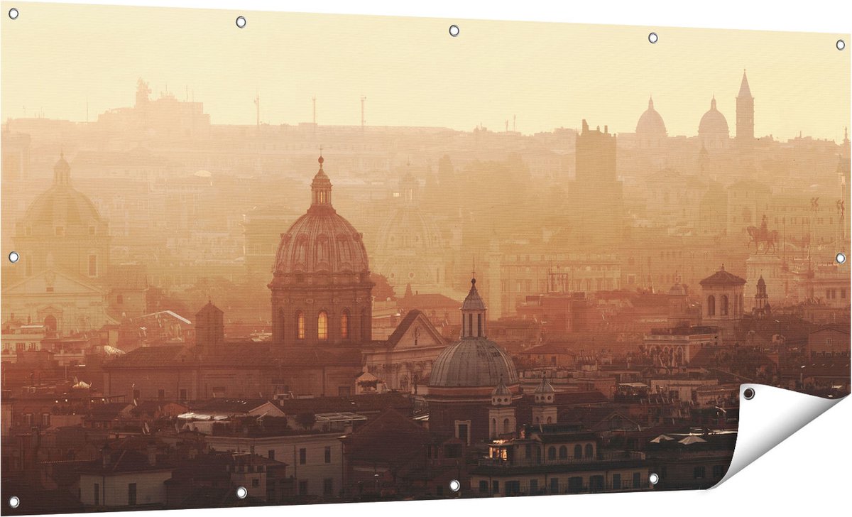 Gards Tuinposter Rome Stad bij Zonsopgang - 160x80 cm - Tuindoek - Tuindecoratie - Wanddecoratie buiten - Tuinschilderij Multikleur