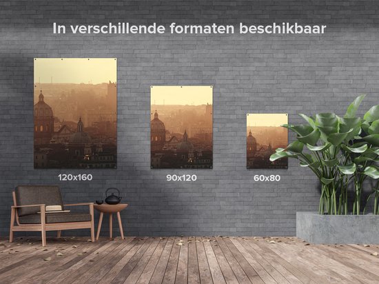Gards Tuinposter Rome Stad bij Zonsopgang - 90x120 cm - Tuindoek - Tuindecoratie - Wanddecoratie buiten - Tuinschilderij