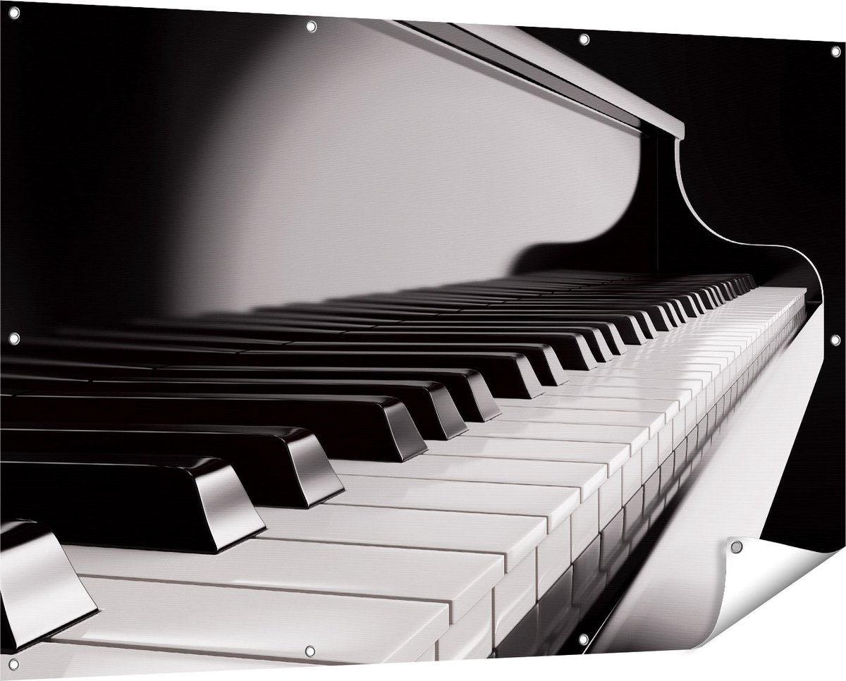 Gards Tuinposter Pianotoetsen - Noten - Piano - 150x100 cm - Tuindoek - Tuindecoratie - Wanddecoratie buiten - Tuinschilderij Multikleur