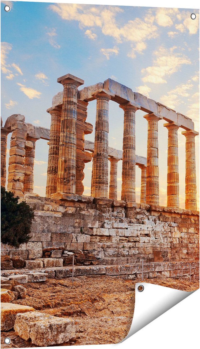 Gards Tuinposter Tempel van Poseidon in Athene, Griekenland - 60x90 cm - Tuindoek - Tuindecoratie - Wanddecoratie buiten - Tuinschilderij Multikleur