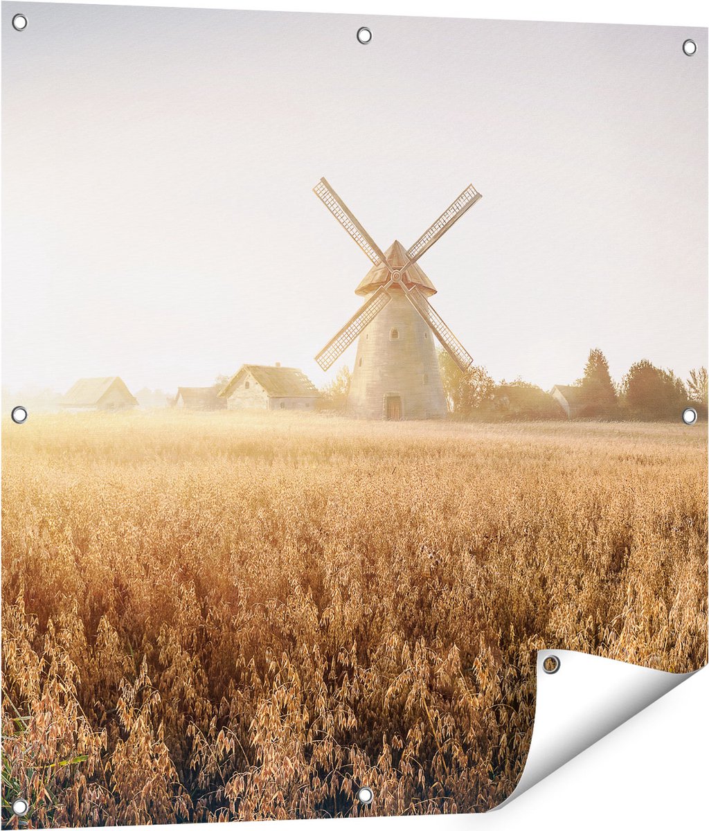 Gards Tuinposter Windmolen in het Veld - 80x80 cm - Tuindoek - Tuindecoratie - Wanddecoratie buiten - Tuinschilderij Multikleur
