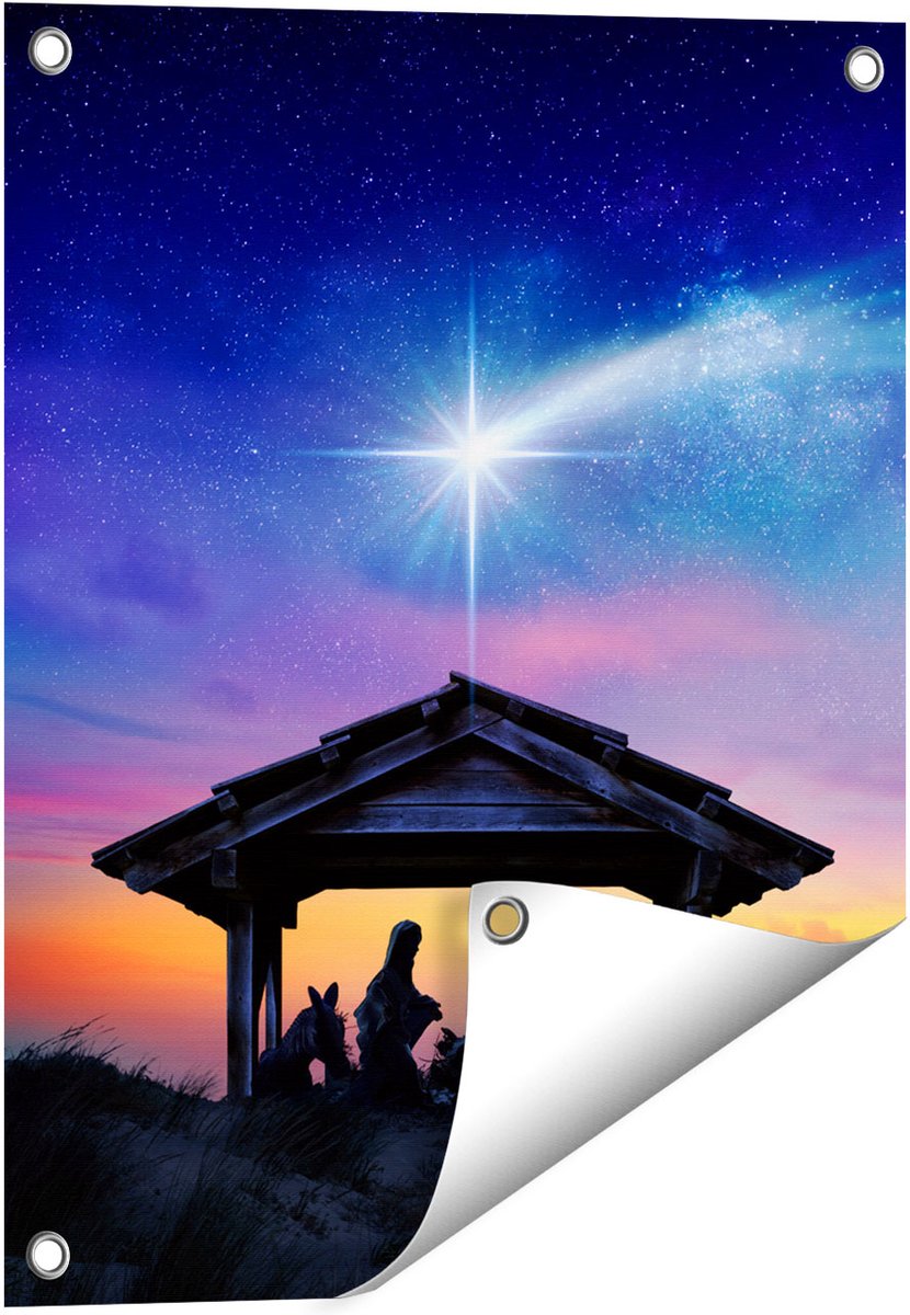 Gards Tuinposter Heilige Familie van Jezus met de Ster van Bethlehem - 40x50 cm - Tuindoek - Tuindecoratie - Wanddecoratie buiten - Tuinschilderij Multikleur