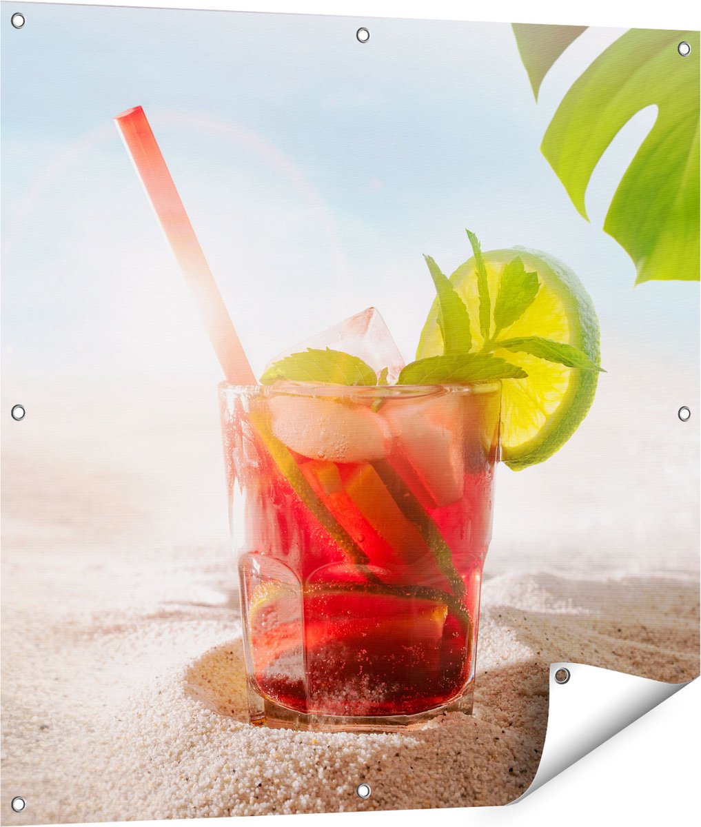 Gards Tuinposter Cocktail Mix Drankje op het Strand - 90x90 cm - Tuindoek - Tuindecoratie - Wanddecoratie buiten - Tuinschilderij Multikleur