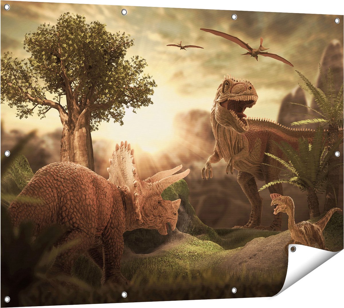 Gards Tuinposter Dinosauri�rs in de Natuur - Dino's - 120x90 cm - Tuindoek - Tuindecoratie - Wanddecoratie buiten - Tuinschilderij Multikleur
