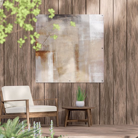 Gards Tuinposter Abstracte Kunst Bruin met Beige - 100x100 cm - Tuindoek - Tuindecoratie - Wanddecoratie buiten - Tuinschilderij