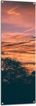 Tuinposter – Silhouet Bomen bij Zonsonderdag - 50x150 cm Foto op Tuinposter (wanddecoratie voor buiten en binnen)