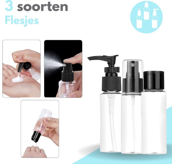 VAIVE Reisflesjes Handbagage 9-delig - Reisaccessoires - Reisflacons - Cosmetica Potjes - Reis Flesjes - Reisverpakking - Reisset