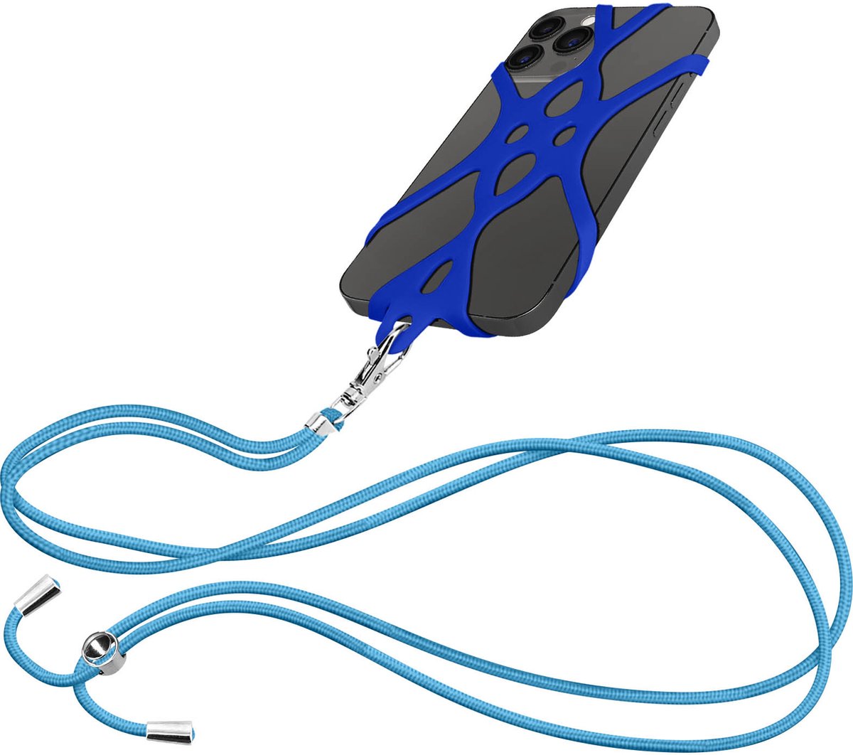 Avizar Telefoonkoord Verstelbaar 90cm met Siliconen Bevestiging, Blauw