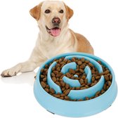 Relaxdays anti-schrokbak - voerbak voor honden - nat en droog voer - slow bowl - 400 ml - blauw