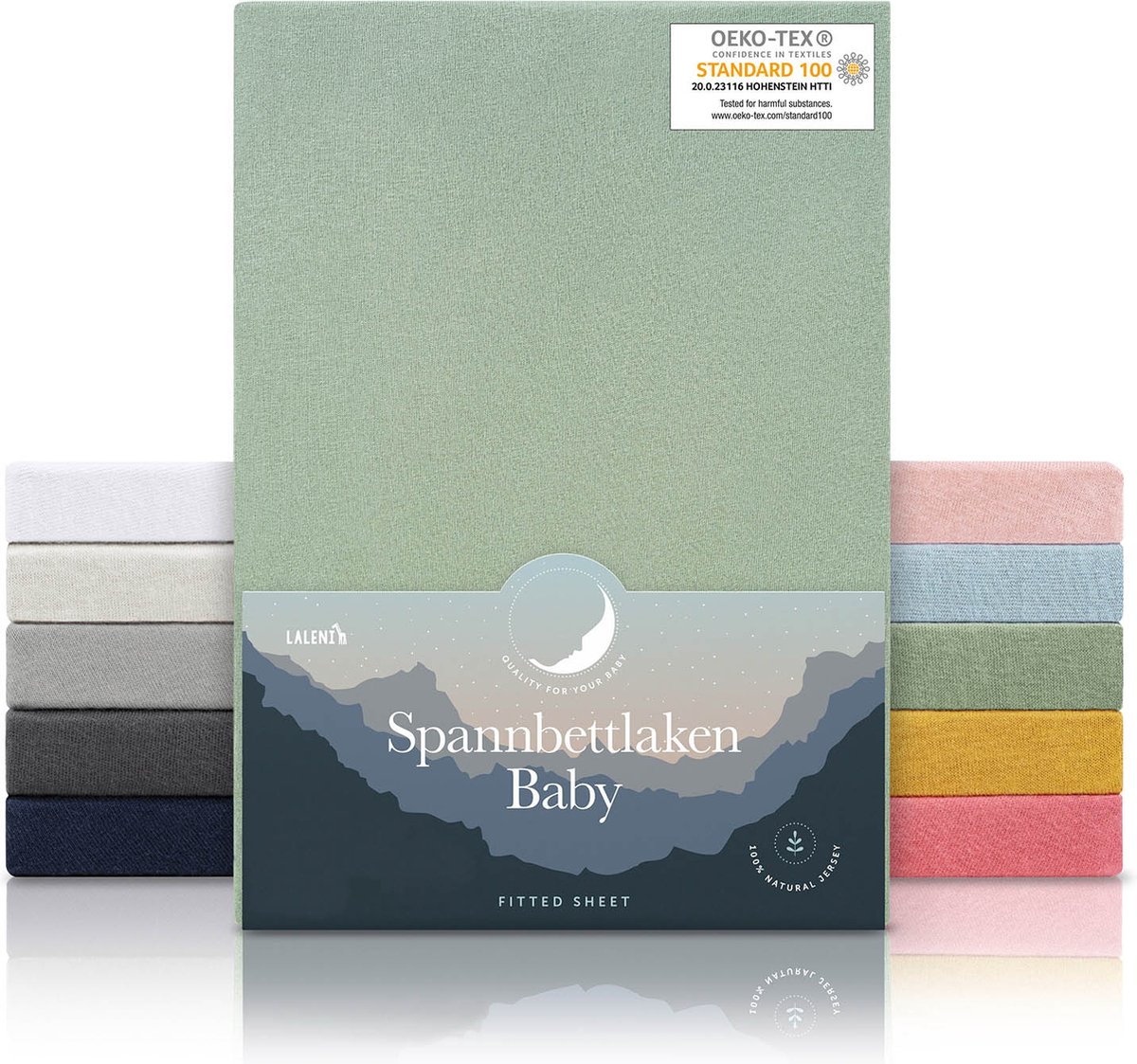 Laleni Jersey Baby/Kind Hoeslaken - Actief Ademend - Oeko-Tex Certificeerd - Babybed, Wieg, Kinderbed 100 x 100 x 10cm, zomergroen, vierkant, set van 2