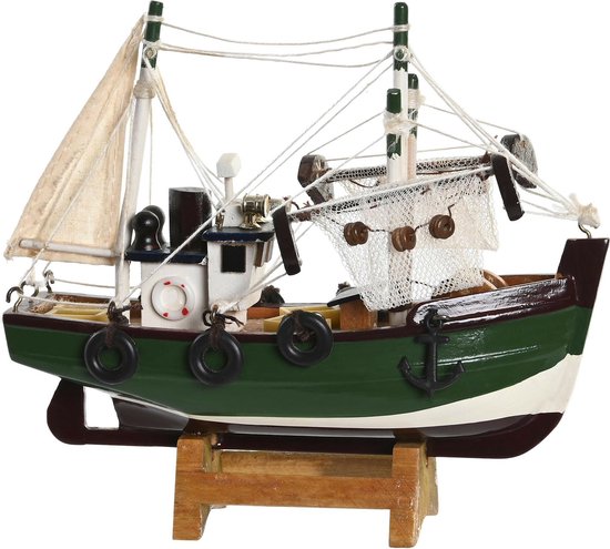 Items Vissersboot schaalmodel met veel details - Hout - 16 x 5 x 15 cm - Maritieme boten/schepen decoraties