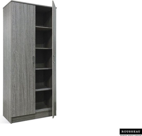 Meuble de rangement Ray 80cm avec 2 portes et 4 étagères - chêne