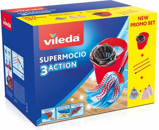 Vileda SuperMocio 3Action - Set complet + 2 recharges Microfibre Power