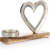 Kandelaar met decoratief hart-decoratieve metalen kandelaar met mangohouten voet-theelichthouder voor alle soorten kaarsen (design 5)