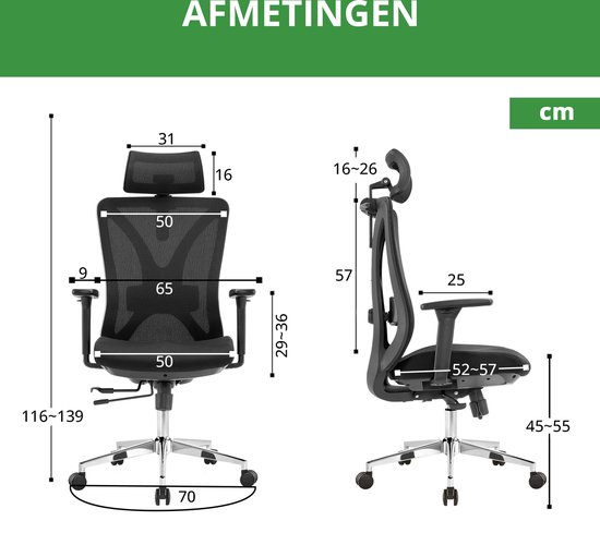 Ergonomische Bureaustoel - Bureaustoelen voor Volwassenen - Volledig Verstelbaar - EN1335 - Office Chair - Spherite® - Spherite