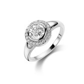 Twice As Nice ring in zilver, solitaire met 1 zirkonia van 7 mm en kleine zirkonia rond Wit 58