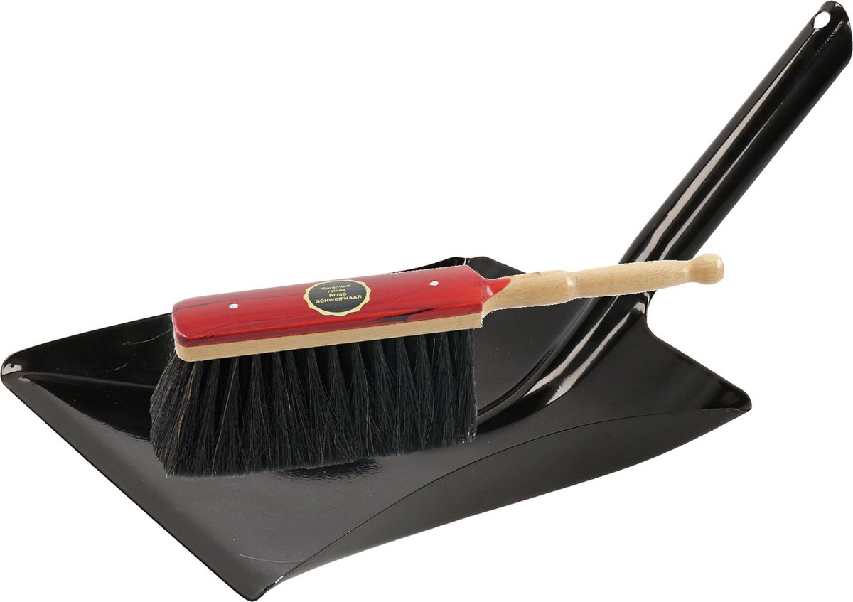 Goedkoopste Stoffer en blik zwart/rood van metaal voor binnen