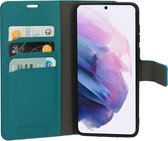 Mobiparts hoesje geschikt voor Samsung Galaxy S21 - Saffiano Wallet/Portemonnee hoesje - Magneet Sluiting - 3 Opbergvakken - Blauw Turquoise